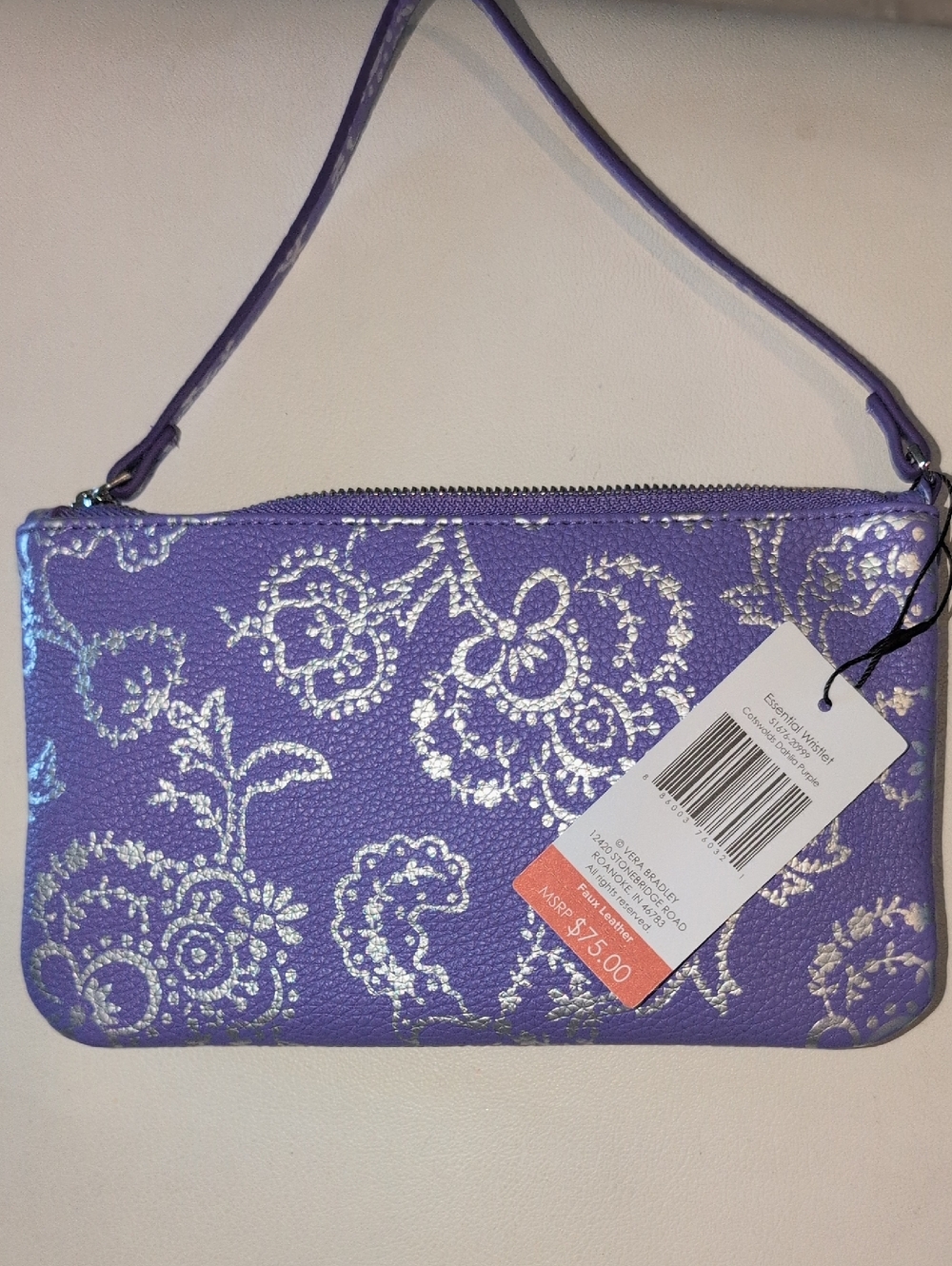 Vera Bradley Purple With Silver Metallic Paisly Wristlet NWT